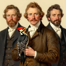 formal portrait of john james audubon holding a single pileated woodpecker. digital art by eugene de blaas, ross tran, and nasreddine dinet, vibrant color scheme, intricately detailed, in the style of romanticism. artstation, greg rutkowski