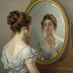 a detailed painting of a woman looking in a mirror by Louise Catherine Breslau