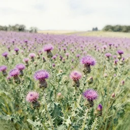 thistle field, high quality watercolors, award winning, trending on artstation