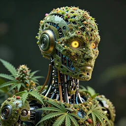 an amazing deep portrait of a robot made of marijuana, intricate detail, volumetric lighting, 8 k, photorealistic, digital art trending on artstation
