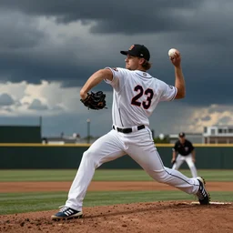 action photo of kyle funkhouser pitching, in uniform, realistic