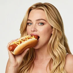 Pamela Anderson eating a huge hotdog