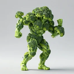 sculpture of a bodybuilder made entirely from fresh broccoli, by antoni gaudi, studio lighting, 8 k, high quality, professional photography