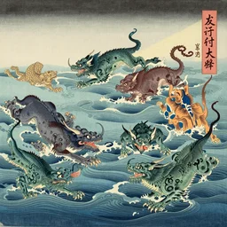 A sea full of mythical monsters by Utagawa Kuniyoshi, ukiyo-e