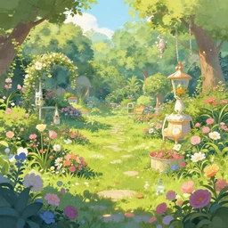 a fantasy illustration of a blooming garden