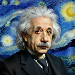 albert einstein self portrait in the style of starry night