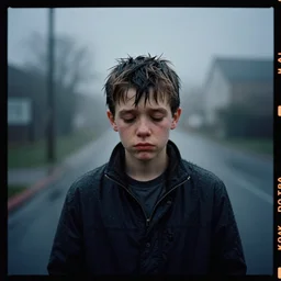 kodak portra 4 0 0, photographic of a sad boys in the style of gregory crewdson, hig detail, night, fog, rain