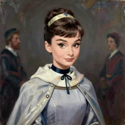 anime audrey hepburn as joan of arc, intricate oil painting by greg rutkowski, trending on artstation