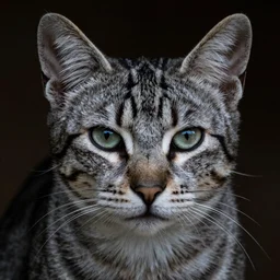 a cat with zebra fur, low key lighting, hyperrealistic, super detail,