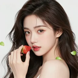 the portrait of an absurdly beautiful, graceful, elegant, young sung yuri made of strawberries and green petals, an ultrafine hyperdetailed illustration by kim jung gi, irakli nadar, intricate linework, bright colors, octopath traveler, final fantasy, angular, unreal engine 5 highly rendered, global illumination, radiant light, detailed and intricate environment