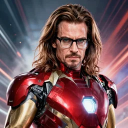 ozzy osbourne as iron man, wearing glasses, marvel movie poster artwork, frank frazetta, greg hildebrandt, unreal engine, dynamic lighting