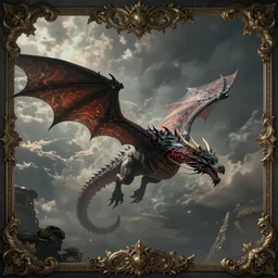 dragon flying in the sky, amazing baroque vibe dark fantasy, craig mullins, award winning design, beautiful composition, artstation, dreadjim