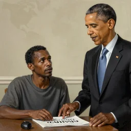 Obama as a homeless man asking for change , the world if Obama didn’t want change. Post-processing , Greg rutkowski legendary matte painting , masterpiece