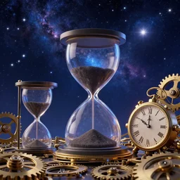 whatever, fantasy artwork, very very very beautiful scenery, the sky is made up of cosmic stars, there are hourglasses and gears and clocks in the sky, hd, hdr, ue 5, ue 6, unreal engine 5, cinematic 4 k wallpaper, 8 k, ultra detailed, high resolution, artstation, award winning