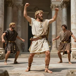 ancient romans doing tiktok dances.! highly detailed. hyper realistic. by michael garmash james gurney. bussiere.
