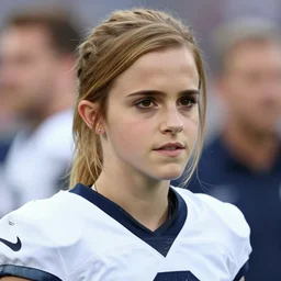 facial portrait of a football player on the sidelines, cornerback emma watson, reddit contest winner, madden 2 1, ps 4, character design