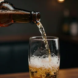 close up photo of a beer bottle being poured into a glass, in a dim lit room, ultra realistic, cinematic lighting, ray tracing, ultra detailed, award winning photography, trending on artstation