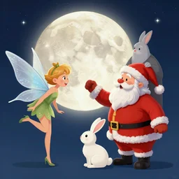 the thooth fairy, santa claus, easter bunny, and the sandman fighting the moon