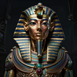 biomechanical pharaoh god king, intricate portrait artwork by carlos schwabe, h. r. giger, tom bagshaw, h. r. giger, zdizslaw beksinski, very coherent artwork, brutal, darkness, noir, gothic, vibrant, octane render, unreal engine, 8 k, high contrast
