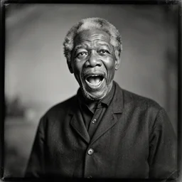 a daguerreotype of morgan freeman screaming
