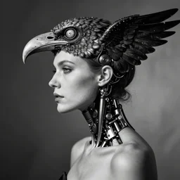 profile portrait a stunning woman - cyborg hans bellmer dellirium with a mutant bird head editorial photography bw by hans bellmer shot on 7 0 mm