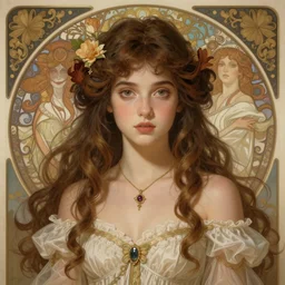 Zooey Deschanel as God of Innocence, cute, fantasy, intricate, elegant, highly detailed, digital painting, 4k, HDR, concept art, smooth, sharp focus, illustration, art by alphonse mucha,artgerm, H R Giger