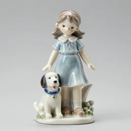 Lladro of a Girl with a Dog, Product Introduction Photos, 4K, Full body, Simple Background