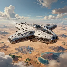 prometheus movie - spaceship fly over ( desert, plain, city, ice, jungle, ocean, mountains, volcano, spaceport ), 8 k, acanthus scroll, ceremonial clouds, dripping paint, sharp focus, 8 k, ultra hd, sense of awe, highly detailed, hyper realistic, intricate, science journal cover, artstation, art gem