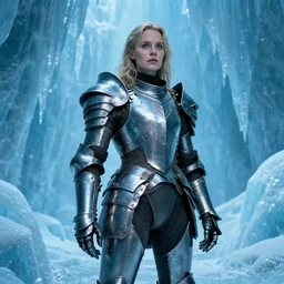 eleanor tomlinson in steel armor in the ice cave. greg rutkowski. boris vallejo. color grading lut 3 8 4 0 x 2 1 6 0