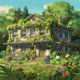 a wholesome animation key shot of a post apocalypticschool, covered by nature hipster vibes by studio ghibli, animation, sharp, rendered in unreal engine 5, focused, anime key art by greg rutkowski, bloom, dramatic lighting