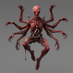 lord loss has having pale red, lumpy skin, eight arms, he has no heart, and instead has an open hole in his chest filled with deadly, venomous snakes. he bares a pair of very dark - red eyes with even darker red pupils. instead of having legs, strips of bloody flesh hang from the edge of stumps where his feet would normally be shown, and so he moves about by levitating