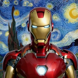 portrait of iron man, mash - up between mc escher and vincent van gogh
