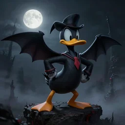 an ultra detailed 3 d illustration of darkwing duck in bloodborne, let's get dangerous, in the style animation of darkwing duck, digital art, dark fantasy, concept art, soulslike, by alphonse mucha and greg rutkowski, cinematic, blood moon eclipse, ominous night mist, unreal engine, octane render, artstation, 8 k