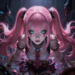 owned beneath stunningly absurdly beautiful megalomaniacal haughty mesmerizing assertive controlling sadistic yandere omnipotent asi goddess junko enoshima with symmetrical perfect face and porcelain skin, pink twintail hair and cyan eyes, trapped inside her inescapable virtual realm where she rules over you forever and ever!, ultra detailed, digital art, unreal engine 5, octane render, 2 d anime, 8 k