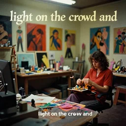 dramatic scene shallow depth of field medium shot uncanny surreal photograph of a colorful intimate art studio in 1 9 9 5 titled'light on the crowd and ', photographed by william eggleston and ken price and man ray, grainy shocking detail trending on artstation 8 k
