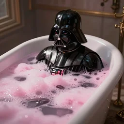 Darth Vader bathing in a pink bubble-bath, concept art, hyperrealistic, high-detail
