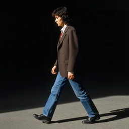 a middle - shot, color travel photograph portrait of a person walking on strange way, dramatic lighting, 1 9 9 0 photo from live magazine.