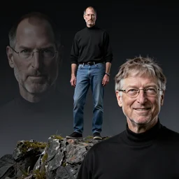 steve jobs standing on top of bill gates, unreal engine, cinematic, trending on artstation, perfect lighting,