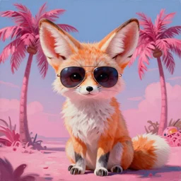 fennec fox, pink, palm trees, furry, cute, aviator sunglasses, synthwave style, artstation, detailed, award winning, dramatic lighting, miami vice, oil on canvas