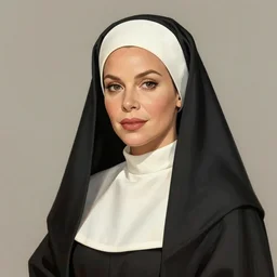 A portrait of Sofia Vergara  wearing a nuns habit, extra detailed, digital illustration, by Makoto Shinkai and thomas kinkade, digital painting, Matte painting, trending on artstation and unreal engine