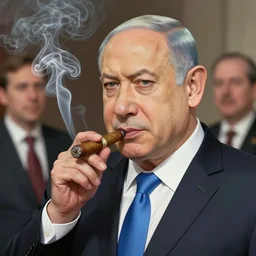a political caricature of netanyahu smoking a cigar, by achille superbi, paddy boehm, tom richmond, alarcon caricaturista, drew struzan, gildhardho, soy fan de quino,
