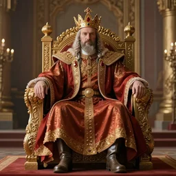 king sitting in his throne room. ultra realistic. highly detailed.
