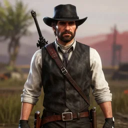 Screenshot of a 3d Sterling Archer from the show Archer in the videogame 'Red Dead Redemption 2'. Sharpened. 1080p. High-res. Ultra graphical settings.
