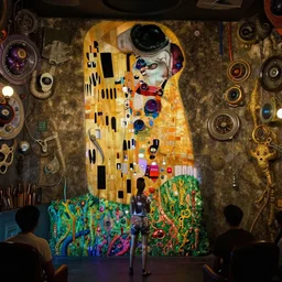 an autochrome of a sci - fi 1 9 0 0's opium den with living, fleshy cronenberg walls, filmset interior of alien, designed by gustav klimt, octane renderer