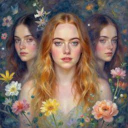 aesthetic! angelic! emma stone portrait by Anna Dittmann and Harumi Hironaka and Filip Hodas, flowers, magical, artsy, impressionism