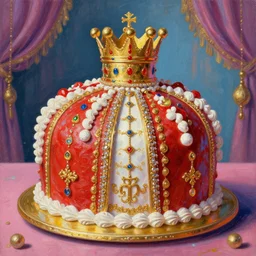 the royal king's cake by greg hildebrant lisa frank vaporwave fancy rococo baroque regal oil painting high quality award winning