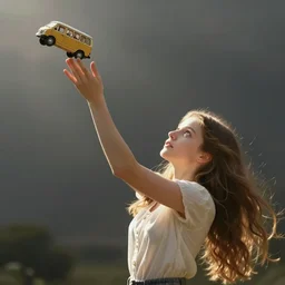 girl using telekinesis to throw a toy van into the air