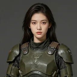a professional portrait of an attractive young woman, clothed in military-style battle armor, olive skin, long dark hair, beautiful bone structure, symmetrical facial features, intricate, elegant, digital painting, trending on Artstation, concept art, smooth, sharp focus, illustration, finely detailed, from Metal Gear by Ruan Jia and Mandy Jurgens and Artgerm and William-Adolphe Bouguerea, award winning