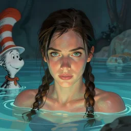 a beautiful closeup portrait of lara croft bathing in the healing light of god, surreal, fantastic, matte painting, designed by dr seuss and michal karcz, by christophe vacher