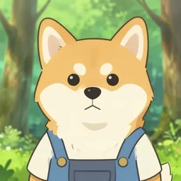 close up character portrait icon of the anthro anthropomorphic very cute jindo dog trader head stylized animal person fursona wearing clothes standing in the bright forest, hidari, color page, tankoban, 4 k, tone mapping, akihiko yoshida
